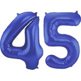 Folat Folie ballonnen - 45 jaar cijfer - blauw - 86 cm - leeftijd feestartikelen