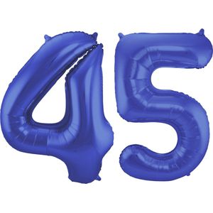 Folat Folie ballonnen - 45 jaar cijfer - blauw - 86 cm - leeftijd feestartikelen