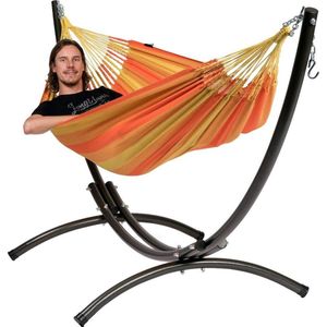 Hangmat met Standaard Eénpersoons 'Arc & Dream' Orange | Complete hangmatset | Bevestiging inclusief | 120 KG | 340 CM | Polycotton + Metaal | 1% For The Planet | Tropilex