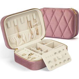 Kleine juwelendoosjes voor vrouwen - Fluwelen sieradenorganizer voor oorbellen, ringen en kettingen | Leuke sieradendoos in mooie roze kleur