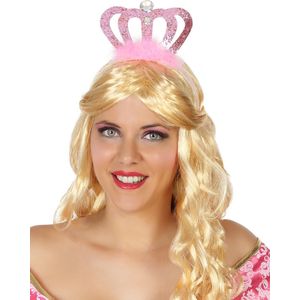 Prinses/koningin verkleed diadeem met roze kroon