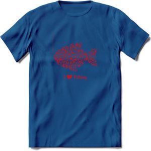 I Love Fishing - Vissen T-Shirt | Rood | Grappig Verjaardag Vis Hobby Cadeau Shirt | Dames - Heren - Unisex | Tshirt Hengelsport Kleding Kado - Donker Blauw - XXL