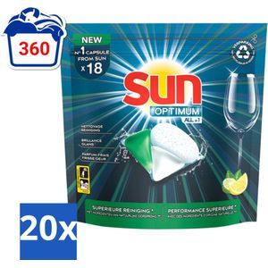 Sun Optimum - All-in-1 - Vaatwasmiddel - Capsules - Citroen - 18 Capsules - Bulkverpakking - 20 stuks
