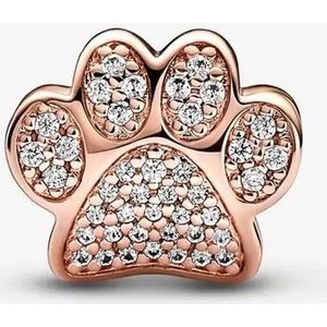 Fler® | Roze Goudkleurige Bedels | Hondenpoot | Kristal | geschikt voor alle populaire bedelcollecties | Bedels Charms Beads