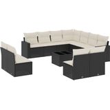 vidaXL - 12-delige - Loungeset - met - kussens - poly - rattan - zwart
