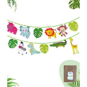 Jungle Slinger - 3 Meter - Jungle Decoratie - Kinderkamer - Bladeren - Dieren - Verjaardag Slinger - Papieren Vlaggenlijn