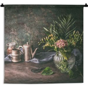 Wandkleed Stillevens Bloemen - Stilleven rustieke tafel Wandkleed katoen 180x180 cm - Wandtapijt met foto