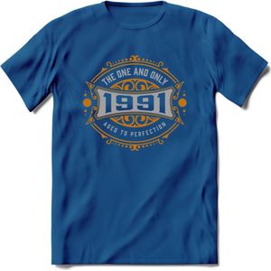 1991 The One And Only T-Shirt | Goud - Zilver | Grappig Verjaardag  En  Feest Cadeau | Dames - Heren | - Donker Blauw - S