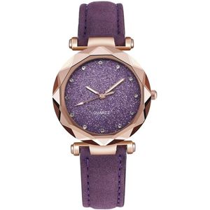 Fako® - Horloge - Stars - PU Suède - Ø 34mm - Paars