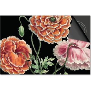 Inductie beschermer 65x52 - afdekplaat inductie mat - Dietrix Kookplaat beschermer - Base - Botanical - Rozen op zwart