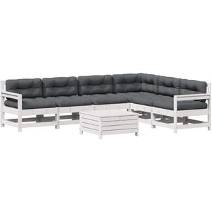 vidaXL - 7-delige - Loungeset - met - kussens - massief - grenenhout - wit