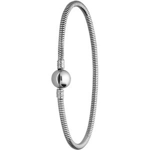 Lucardi - Dames Stalen armband slang ronde sluiting - Armband - Staal - Zilverkleurig - 18 cm
