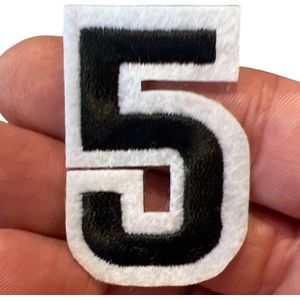 Cijfer Nummer Strijk Embleem Patches Zwart Wit Cijfer 5 / 3 cm / 5 cm