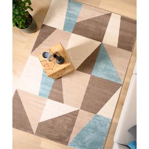 Geblokt vloerkleed - Aria Cube blauw 80x250 cm