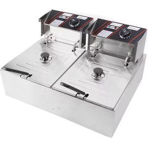 Dubbele Frituurpan - Frituurpan - 12L frituurpan - Dubbel - RVS frituurpan - XL - Zilver