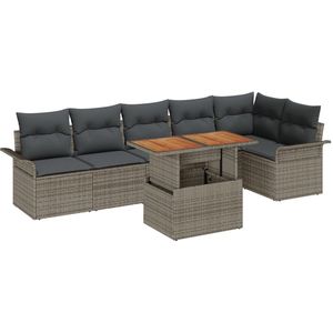 vidaXL - Tuinbank - Set - Set - van - 7 - Grijs - Poly - Rattan, - Gehard - Glas - Tuin - Tafels