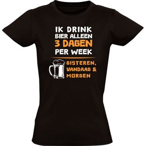 Ik drink bier alleen 3 dagen per week Dames T-shirt - bier - gezellig - humor - grappig