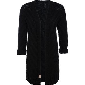 Knit Factory Sally Gebreid Dames Vest - Grof gebreid zwart damesvest - Cardigan voor de herfst en winter - Middellang vest reikend tot boven de knie - Zwart - 36/38