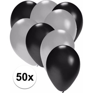 50x ballonnen zwart en zilver - knoopballonnen