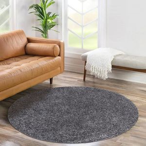 Rond hoogpolig antraciet tapijt - 80 cm - modern shaggy vloerkleed voor woonkamer en slaapkamer