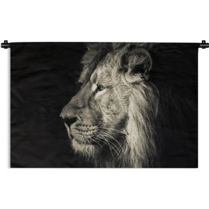 Wandkleed Leeuw - nieuw - Leeuw op een zwarte achtergrond Wandkleed katoen 120x80 cm - Wandtapijt met foto