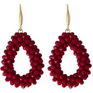 Lajetti - Bordeaux rode Gala Druppel Oorbellen Dames - Stainless Steel Beaded Earrings - Glaskralen