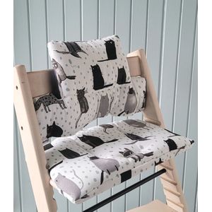 Pebbeltje - Poes - Kat - Zwart - Wit - Grijs - Kinderstoel kussenset / stoelverkleiner voor Stokke Tripp Trapp - handgemaakt