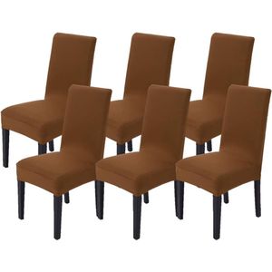 Stoelhoezen, set van 6 stoelhoezen, elastische hoezen voor stoelen, schommelstoelen, stretch stoelhoezen voor eetkamer, stoel, bruiloft, feesten, banket (bruin)