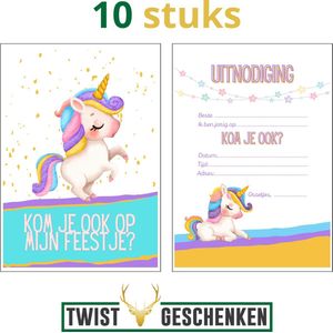 Uitnodigingen kinderfeestje unicorn- unicorn - 10 stuks - uitnodigen feestje meisjes - uitnodiging kinderfeestje - Twistgeschenken