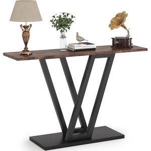 AllinShop® - Wandtafel - Sidetable - Haltafel - Consoletafel - Bruin Zwart - Woonkamer - Hout - Hal - Gang - Salontafel - V poot - 110x30x80CM