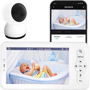 AngelTech Babyfoon Deluxe – Babyfoon Met Camera en App - Baby Monitor – Met 12.7cm Haarscherp HD Display & gratis App - Baby Camera