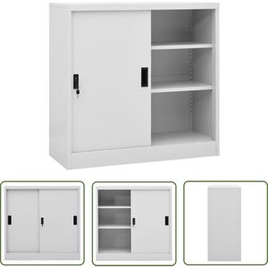 The Living Store Kantoorkast met schuifdeuren 90x40x90 cm staal lichtgrijs - Opslagkast - Metalen Kast - Kantoor Kast - Schuivendeurs - Bureauspullen Organiseren