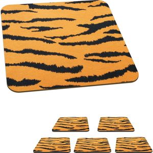 Onderzetters voor glazen - Tijgerprint - Bruin - Oranje - 10x10 cm - Glasonderzetters - 6 stuks