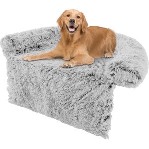 COSTWAY Hondenbed, wollig, bankbescherming voor honden, hondendeken voor bank, hondenkussen, wasbaar, pluchen bed voor kleine, middelgrote en grote honden katten, 120 x 115 x 18 cm, grijs-wit
