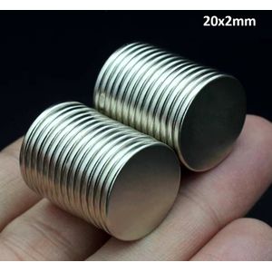TLVX 5 stuks Sterke & Dunne Magneten Rond 20x2mm / Platte magneten / Zinaps / Ultra Dunne Magneet / Neodymium magneten / Magneetjes Deur / Kastdeuren / Koelkast / Whiteboard / School / Leren / Schoolbord / Papier vastzetten / Magnetische werking