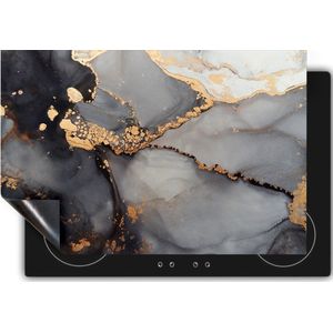 Chefcare Inductie Beschermer Abstracte Kunst - Grijze Marmer met Goud - 77x59 cm - Afdekplaat Inductie - Kookplaat Beschermer - Inductie Mat