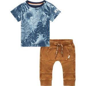 Noppies - Kledingset - 2delig - Broek Hino bruin - Shirt Tonden Blauw met print - Maat 86