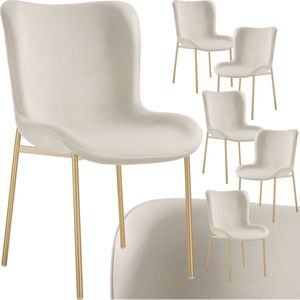 tectake® Gestoffeerde stoel - Eetkamerstoel - Fluweellook - Ergonomische vorm - Hoge rugleuning - Draagkracht 120 kg - Diverse kleuren - Set van 6 - Beige/goud