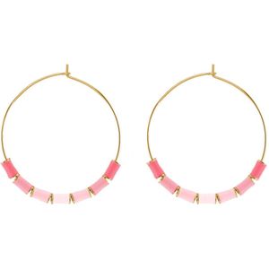 CO88 Collection Oorbellen Dames - Oorringen - Emaille Kralen - 30x0,8mm - 29,5mm Breed - Roze - Staal - Goudkleurig - 8CE-70502