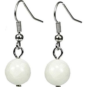 Edelstenen oorbellen Dangling White Ball - oorhanger - sterling zilver (925) - wit