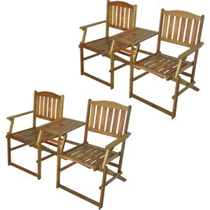 Tuinbank Loveseat SET VAN 2 Inklapbaar 2 Persoons Acacia Hout Weerbestendig Met Tafel Parasolgat Balkonmeubelen Tuinmeubelen Opvouwbaar 141x61x87cm - Tete a tete