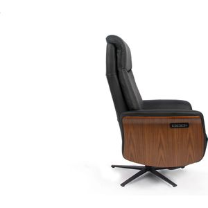 Dreamline wood - Relaxfauteuil - zwart leder - hout deco - elektrisch verstelbaar - met batterij