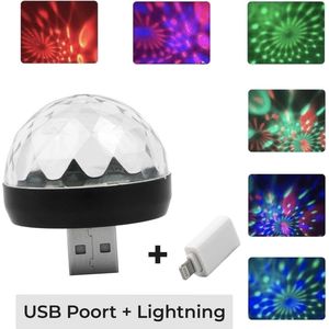 Auto & Mobiel Discolamp met Lightning iPhone/iPad Adapter - Mini Portable RGB LED LASER USB Disco lamp Stroboscoop | Discobal | Party | Discoverlichting | Feestverlichting | Kerst | Cadeau