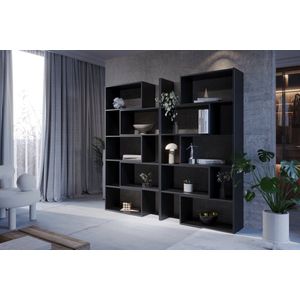 Meubel Square - Boekenkast DIAMOND 2 - set van 2 - Zwart - 186x240x32 cm - Groot opbergkast - Tweedelig uitschuifbare rek