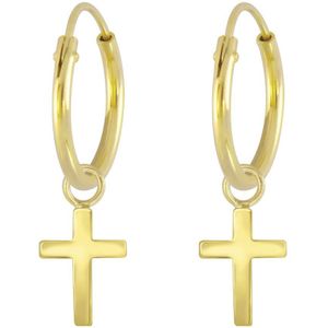 Joy|S - Zilveren kruisje bedel oorbellen - oorringen - gold plated