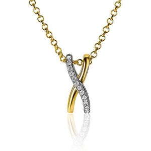 Zinzi zilveren bicolor hanger 15mm kruislings met witte zirkonia's ZIH2234