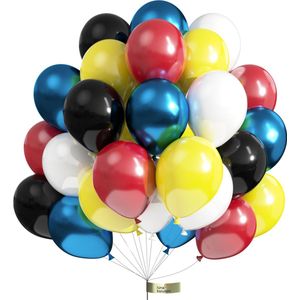 Luna Balunas Super Held Latex Ballonnen 50 Stuks - Galaxy Helium Vliegtuig vlieg thema- Zwart rood geel wit Verjaardag versiering Feest