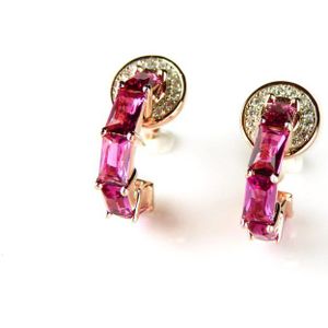 Kleine zilveren oorringen oorbellen roos goud verguld met roze stenen
