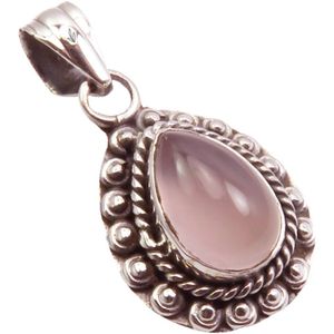 Natuursieraad -  925 sterling zilver rozenkwarts ketting hanger - luxe edelsteen sieraad - handgemaakt