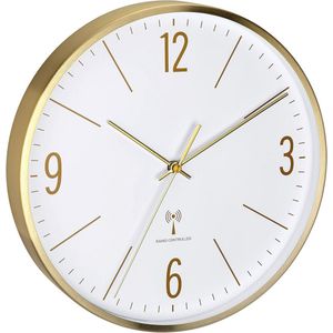 Moderne analoge radiografische wandklok met grote wijzerplaat en gouden frame - Stil uurwerk 30 cm